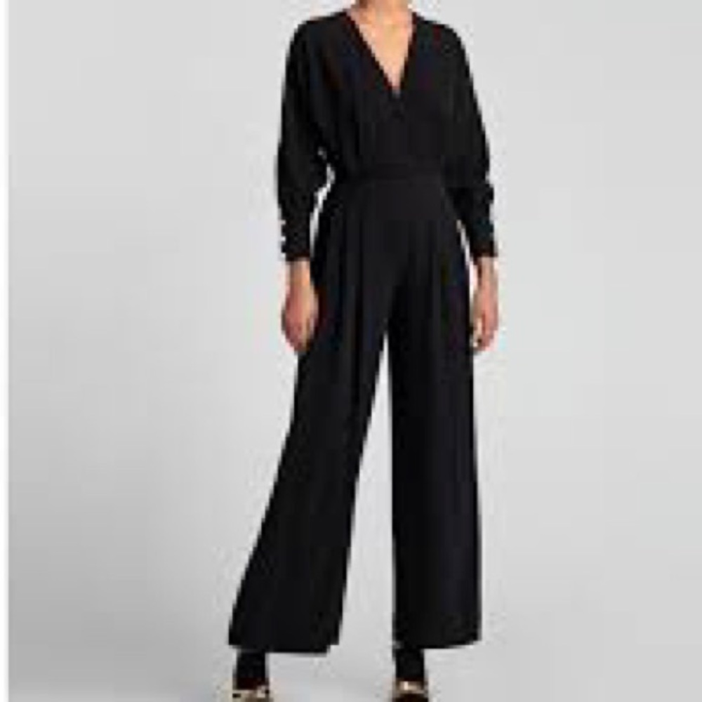 NWT ZARA BLACK CROSSOVER JUMPSUIT WITH FAUX PEARLS - Picture 3 of 15